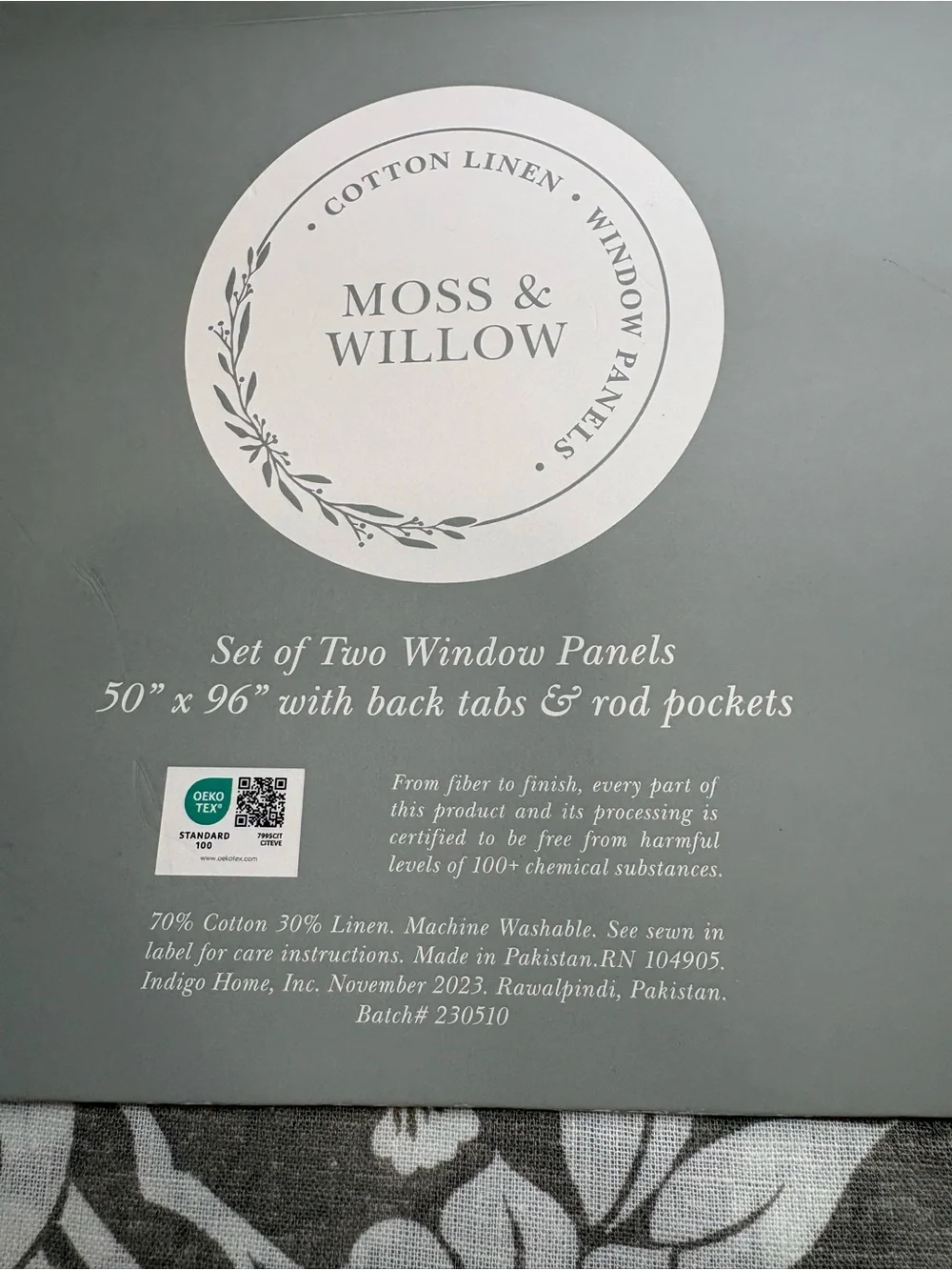NEW Moss & Willow gray and white chinoiserie bird and pagoda curtains- set of 2